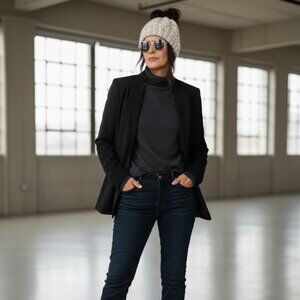 Cream Brown Aran Tweed Handknitted Messy Bun Hat Beanie Viscose